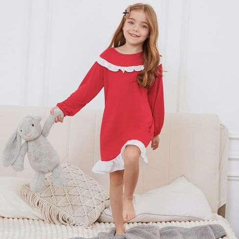 Jxstar Nightgowns for Girls Long Sleeve Pajamas Sleepwear Ruffle Trim Night Dresses in Saudi Arabia