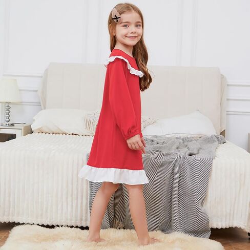 Jxstar Nightgowns for Girls Long Sleeve Pajamas Sleepwear Ruffle Trim Night Dresses in Saudi Arabia