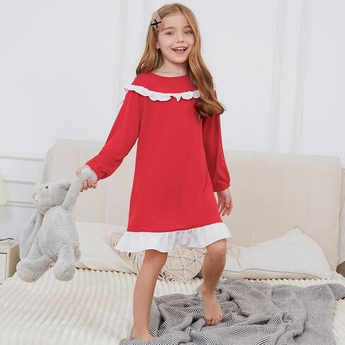 Jxstar Nightgowns for Girls Long Sleeve Pajamas Sleepwear Ruffle Trim Night Dresses in Saudi Arabia