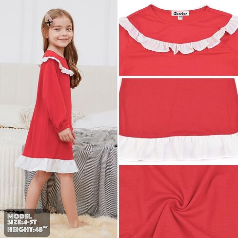 Jxstar Nightgowns for Girls Long Sleeve Pajamas Sleepwear Ruffle Trim Night Dresses in Saudi Arabia