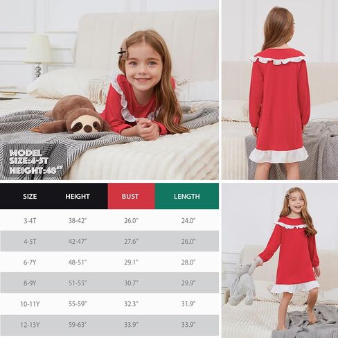 Jxstar Nightgowns for Girls Long Sleeve Pajamas Sleepwear Ruffle Trim Night Dresses in Saudi Arabia