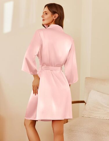 Ekouaer 2 Pack Silk Robes for Women Short Kimono Bathrobe Satin Bride Bridesmaid Robe Dressing Gown Loungewear S-XXL in Saudi Arabia