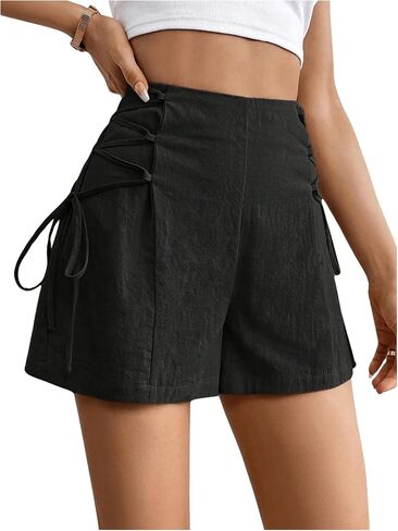 Verdusa Women's High Waist Criss Cross Tie Side Straight Leg Casual Shorts in Kuwait