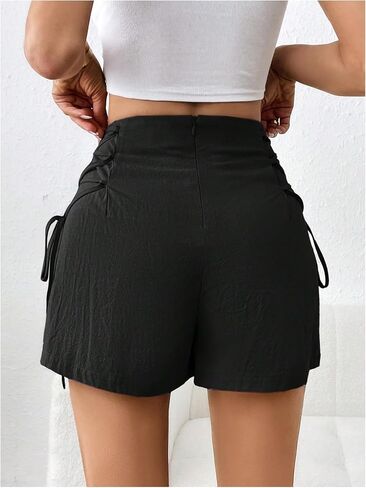 Verdusa Women's High Waist Criss Cross Tie Side Straight Leg Casual Shorts in Kuwait