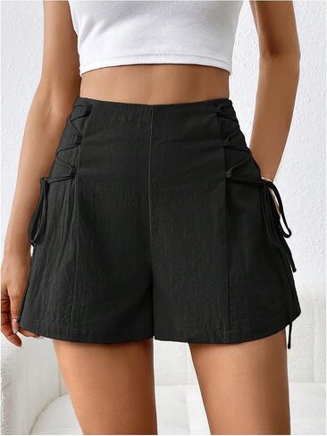 Verdusa Women's High Waist Criss Cross Tie Side Straight Leg Casual Shorts in Kuwait