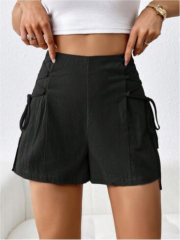 Verdusa Women's High Waist Criss Cross Tie Side Straight Leg Casual Shorts in Kuwait