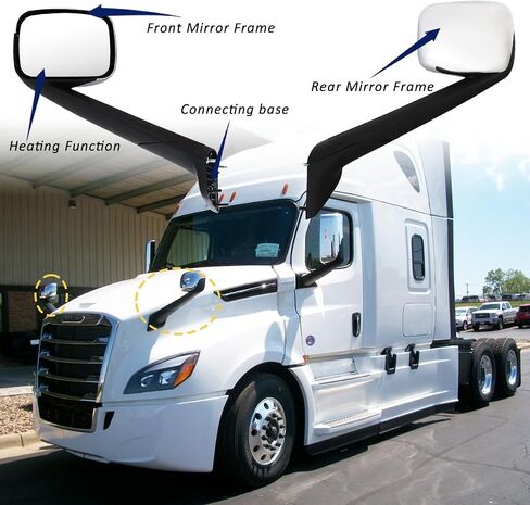 مرآة غطاء المحرك لـ FREIGHTLINER CASCADIA، مجموعة مرآة غطاء المحرك المُدفأة لـ FREIGHTLINER CASCADIA 2018+ (كروم (فضي)، يسار) in Kuwait