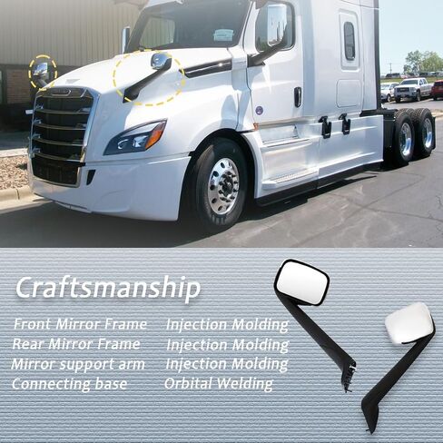 مرآة غطاء المحرك لـ FREIGHTLINER CASCADIA، مجموعة مرآة غطاء المحرك المُدفأة لـ FREIGHTLINER CASCADIA 2018+ (كروم (فضي)، يسار) in Kuwait