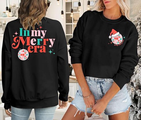 FLOYU Christmas Sweatshirt for Women In My Merry Era Sweatshirts Christmas Vibes Pullover Christmas Crewneck Clothes in Saudi Arabia