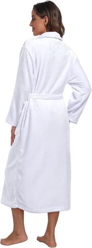 Womens Plush Soft Robe Warm Fleece Shawl Collar Bathrobe Fluffy Long Spa Robes with Pockets in Kuwait