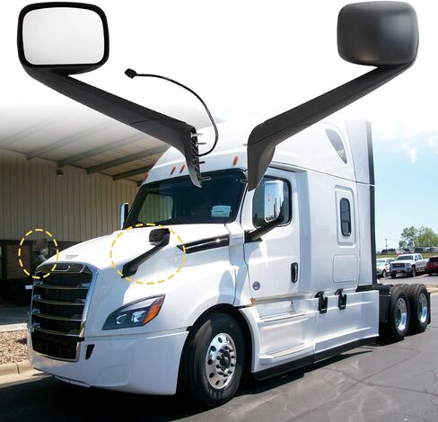 مرآة غطاء المحرك لـ FREIGHTLINER CASCADIA، مجموعة مرآة غطاء المحرك المُدفأة لـ FREIGHTLINER CASCADIA 2018+ (كروم (فضي)، يسار) in Kuwait