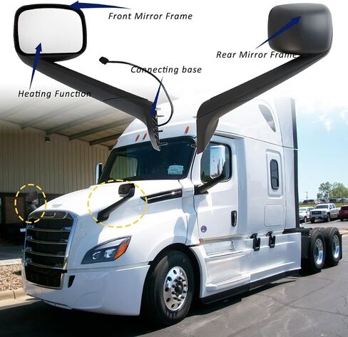 مرآة غطاء المحرك لـ FREIGHTLINER CASCADIA، مجموعة مرآة غطاء المحرك المُدفأة لـ FREIGHTLINER CASCADIA 2018+ (كروم (فضي)، يسار) in Kuwait