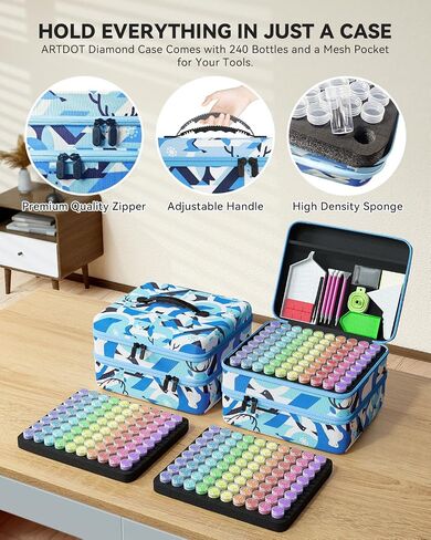 ARTDOT Diamond Painting Storage Containers, 240 Slots Diamond Painting Kits Accessories and Tools Portable Diamond Painting Organizer Case for 5D Diamond Beads Jewelry Rings (Blue) in Saudi Arabia