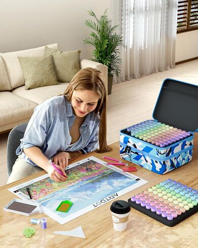 ARTDOT Diamond Painting Storage Containers, 240 Slots Diamond Painting Kits Accessories and Tools Portable Diamond Painting Organizer Case for 5D Diamond Beads Jewelry Rings (Blue) in Saudi Arabia