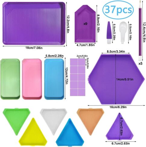 37 قطعة من مجموعات أدوات الرسم الفني الماسي 5D، SENHAI Diamond أدوات الرسم الفني ومجموعات الملحقات مع أقلام الغراء والطين الماسي ودرج تنظيم فرز الخرز للرسم الفني الماسي DIY Craft in Kuwait