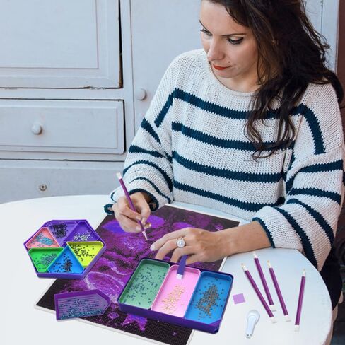 37 قطعة من مجموعات أدوات الرسم الفني الماسي 5D، SENHAI Diamond أدوات الرسم الفني ومجموعات الملحقات مع أقلام الغراء والطين الماسي ودرج تنظيم فرز الخرز للرسم الفني الماسي DIY Craft in Kuwait