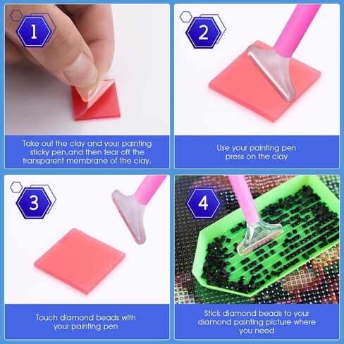 80 قطعة من طين الطلاء الماسي من Amaxiu، 4 ألوان DIY الماسي لطلاء الغراء والطين أداة الشمع والتطريز عبر الغرز وطين الحفر لإكسسوارات التطريز اللوحة الماسية (2 × 2 سم) in Kuwait
