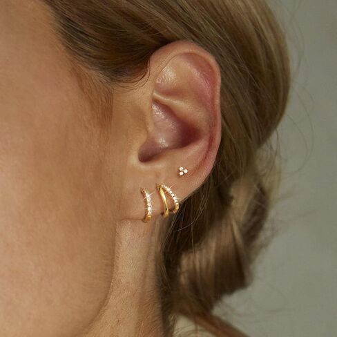 Gold Hoop Earrings for Women, 14K Gold Plated Hypoallergenic Cubic Zirconia Earrings Trendy Small Dainty Gold Hoops Earrings Set Jewelry Multiple Piercing Gifts for Women in Saudi Arabia