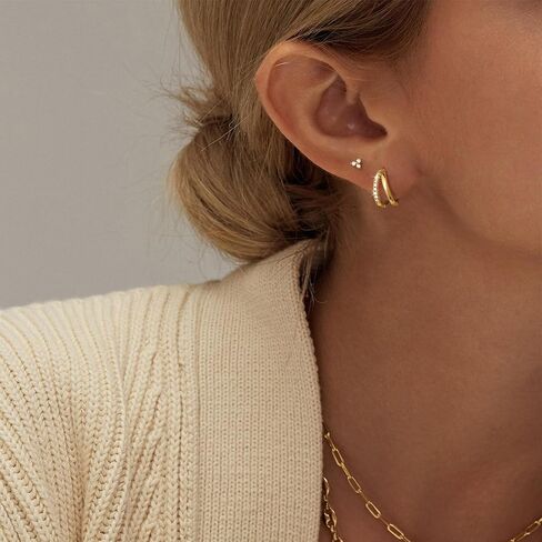 Gold Hoop Earrings for Women, 14K Gold Plated Hypoallergenic Cubic Zirconia Earrings Trendy Small Dainty Gold Hoops Earrings Set Jewelry Multiple Piercing Gifts for Women in Saudi Arabia