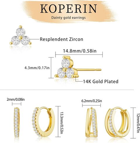 Gold Hoop Earrings for Women, 14K Gold Plated Hypoallergenic Cubic Zirconia Earrings Trendy Small Dainty Gold Hoops Earrings Set Jewelry Multiple Piercing Gifts for Women in Saudi Arabia