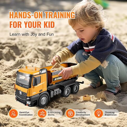 VEVOR RC Dump Truck Toy for Kids, Large Size 10-Channel 1:14 Scale, 50 Min x2 Long Battery Life with Light & Sound Effect Remote Control Construction Birthday Xmas Gifts Ideas for Boys Age 8 9 10 & Up in Saudi Arabia