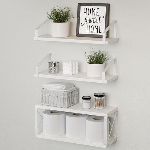 RICHER HOUSE Floating Bathroom Shelves, Bathroom Shelves Over Toilet, White Shelves for Bathroom Wall Decor, Wall Mounted Hanging Shelves for Bedroom, Kitchen Wall Storage and Organizers - White in Saudi Arabia