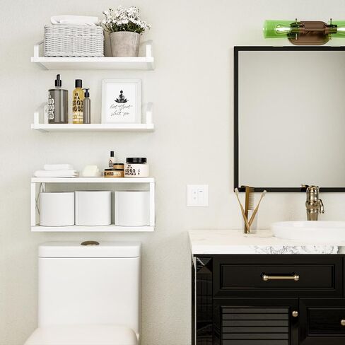 RICHER HOUSE Floating Bathroom Shelves, Bathroom Shelves Over Toilet, White Shelves for Bathroom Wall Decor, Wall Mounted Hanging Shelves for Bedroom, Kitchen Wall Storage and Organizers - White in Saudi Arabia