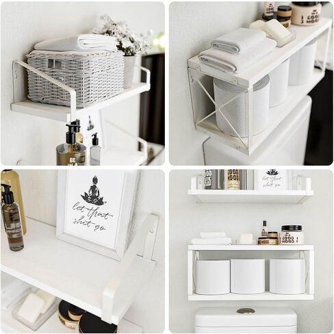 RICHER HOUSE Floating Bathroom Shelves, Bathroom Shelves Over Toilet, White Shelves for Bathroom Wall Decor, Wall Mounted Hanging Shelves for Bedroom, Kitchen Wall Storage and Organizers - White in Saudi Arabia