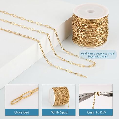 UMAOKANG 10 Meters Paperclip Chain for Jewelry Making Gold Plated Stainless Steel Chain Necklace Bracelet DIY Chain Bulk Jewelry Chain Roll in Saudi Arabia