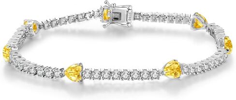 Sterling Silver Tennis Bracelet Birthstone Jewelry for Women Heart Gemstone Charm Link Jewelry Gifts for Her Women, 7 inches in Saudi Arabia