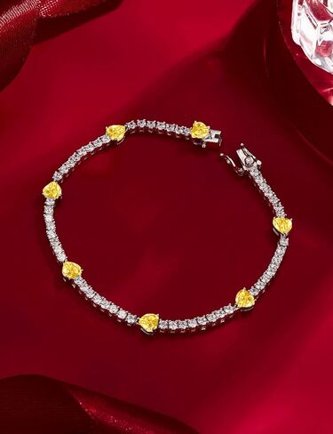 Sterling Silver Tennis Bracelet Birthstone Jewelry for Women Heart Gemstone Charm Link Jewelry Gifts for Her Women, 7 inches in Saudi Arabia