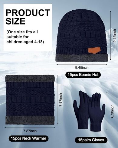 Toulite 45 Pieces Kids Winter Hat Glove Scarf Sets Warm Fleece Lining Beanie Hat Mitten Neck Warmer for Boys Girls Gifts in Saudi Arabia