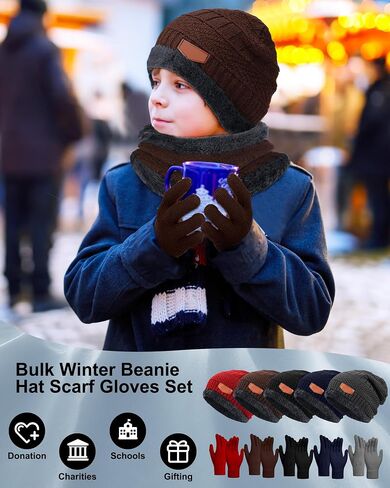 Toulite 45 Pieces Kids Winter Hat Glove Scarf Sets Warm Fleece Lining Beanie Hat Mitten Neck Warmer for Boys Girls Gifts in Saudi Arabia