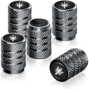 5pcs Car Tire Valve Stem Caps Textured Design Decorative Accessories Aluminum Corrosion Resistant Car Tire Valve Stem Cap Leak-Proof Tire Air Cap (Alfa Black)