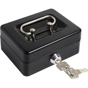 Kasten Small Cash Box with Money Tray - Metal Lock box for Kids 5.9" x4.7" x 3.2" Black