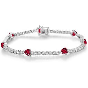 Sterling Silver Tennis Bracelet Birthstone Jewelry for Women Heart Gemstone Charm Link Jewelry Gifts for Her Women, 7 inches