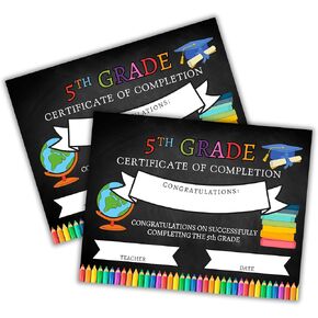 5th Grade Graduation Certificate of Completion | 50 pk 8.5 x 11" for Elementary School Class End of Year Achievement Awards Fifth Grade Teacher Supplies