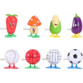 8 Pack Wind Up Toys for Kids, Cartoon Vegetable Wind-Up Toys Plastic Sports Ball Clockwork Toys Novelty Walking Jumping Toys for Easter Egg Hunt Basket Filler Party Favor Birthday Gift (#A)