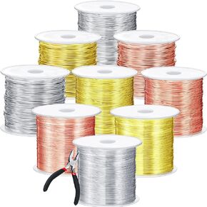 9 Pack Jewelry Wire 20 Gauge 24 Gauge 26 Gauge Craft Jewelry Wire Jewelry Making Supplies Bendable Wire Copper Beading Wire for Jewelry Making with Cutting Pliers, 3 Size