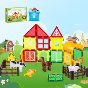 VANLINNY Magnetic Tiles Farm,Animal Magnet Toys for Toddlers-Kids Magnetic Building Blocks STEM Toys for Ages 3-8,Constrution Sets Educational Toys-Coolest Xmas Birthday Gifts for Boys and Girls