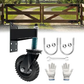 8Inch Fence Gate Wheels,600 lbs Capacity Gate Wheels with Caster Srping Cushioned for Metal/Wooden Gate,360 Degree Swivel with Suspension for Swing Gate Support (1Pack)