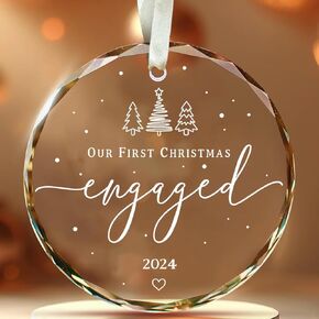 Our First Christmas Engaged Ornament 2024 - Engagement Gifts for Couples, Engagement Gifts for Her - Engagement Gift for Couples -Glass Just Engaged Decorations (Engaged 2024)