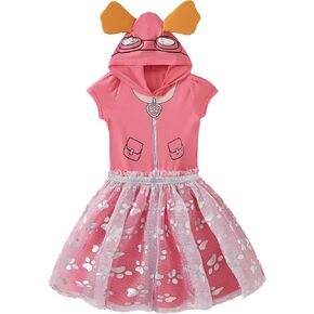 Paw Patrol Nickelodeon Girls Cosplay Hooded Tulle Dress with Ears for Infant, Toddler and Big Kids