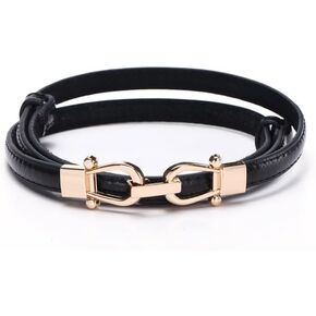 Women's Skinny Leather Belts for Dresses, Adjustable Thin Waist Belt Fashion Belts Golden Buckles Up to 37 Inches Waist