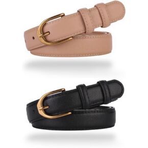 Women's Belt Soft Leather Fashion Simple Belts 1" Width Waist Belt Gold Bronze Alloy Buckle Waistband For Jeans