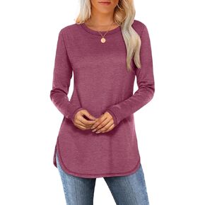 Womens Tunic Tops Long Sleeve Shirts Crew Neck Casual Tshirts Fall Fashion Outfits 2024