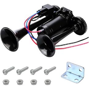 12V Car Air Horn, 600DB Super Loud Dual Trumpet Air Horn Kit, Dual Electric Air Horns Kit with Compressor for Vehicle, Truck, Motorcycle, Universal Car Accessories (Silver)