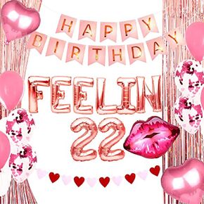 LaVenty 66 PCS Luxury Feelin 22 Balloons Feelin 22 Banner 22nd Birthday Balloons 22 Birthday Party Supplies Feelin 22 Birthday Decoration Feelin 22 Sash Feeling 22 Decoration in Kuwait