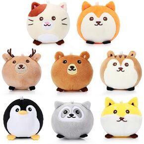 Aoriher 8 Pcs Mini Plush Animals Soft Toys 3.15 Inch Christmas Stuffed Animals Ornaments Bulk Colorful Woodland Animal Keychain Decor for Christmas Holiday Baby Shower Party Supplies(Cap and Scarf)