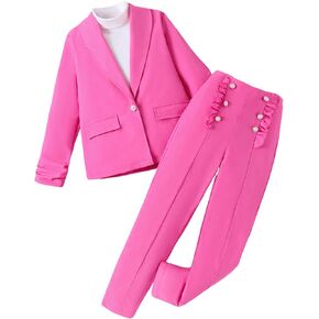 Milumia Girl's 2 Piece Outfits Button Long Sleeve Blazer and Pants Set